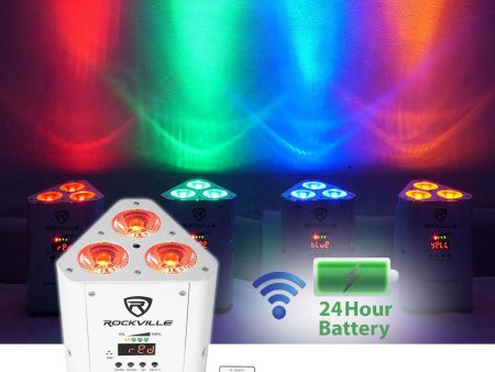 Rockville RockWedge LED RGBWA and UV Rechargeable Wireless Wash DJ Up-Light in White Sale