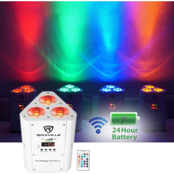 Rockville RockWedge LED RGBWA and UV Rechargeable Wireless Wash DJ Up-Light in White Sale