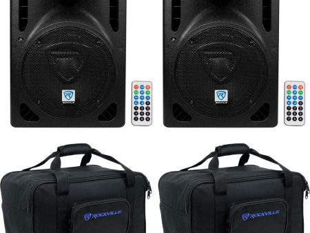 (2) Rockville RPG8BT 8  Bluetooth 800w DJ PA Speakers+Weather proof Carry Bags Cheap