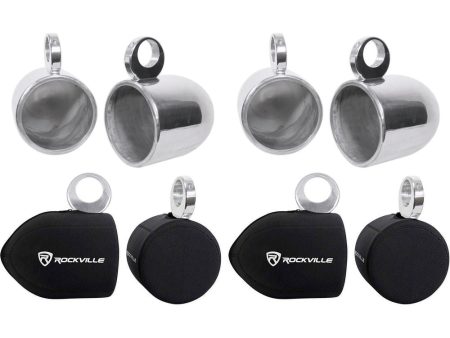 Pair Rockville MAC90S 8” Silver Aluminum Wakeboard Tower Speaker Pods+Covers For Discount