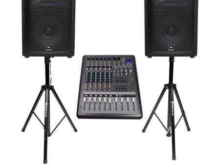 (2) JBL Pro JRX212 12  2000w PA DJ Speakers+Powered 8-Channel Mixer w USB+Stands Fashion