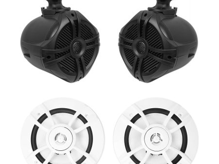 Pair Kenwood KFC-1633MRW 6.5  Marine Boat Speakers+(2) Black Wakebaord Speakers Online now