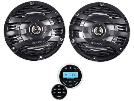 (2) Kenwood KFC-1653MRB 6.5  600w Marine Boat Speakers+Bluetooth Gauge Receiver For Sale