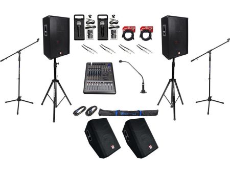 (2) 15” Speakers+Monitors+Mixer+Dynamic+Podium Mics For Church Sound Systems Online now