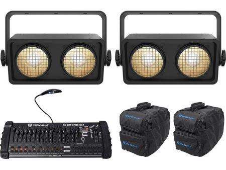 (2) Chauvet Shocker Dual Zone COB LED Blinder Stage Lights+Bags+DMX Controller Discount