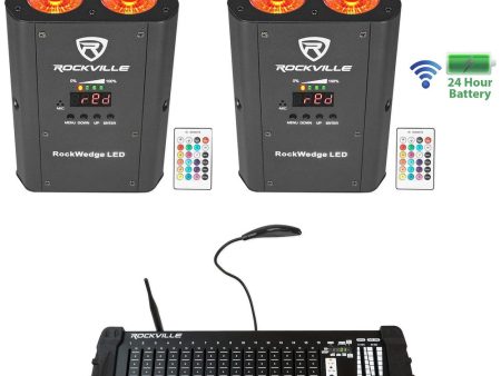 (2) Rockville RockWedge LED Battery Lights+384 Channel Wireless DMX Controller Cheap