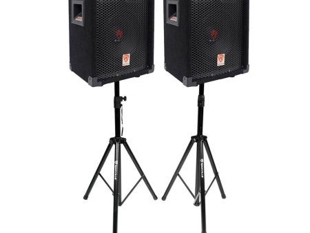 (2) Rockville RSG8 8” 300 Watt 2-Way 8-Ohm Passive DJ PA Speaker +Stands +Cables For Sale