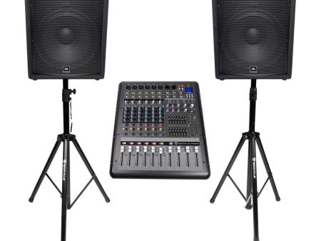 (2) JBL Pro JRX215 15  2000w PA DJ Speakers+Powered 8-Channel Mixer w USB+Stands Discount