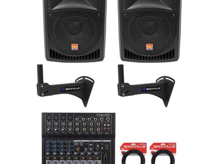 (2) Rockville RPG8 8  Powered 400w Speakers+Wall Mounts For Restaurant Bar Cafe For Discount