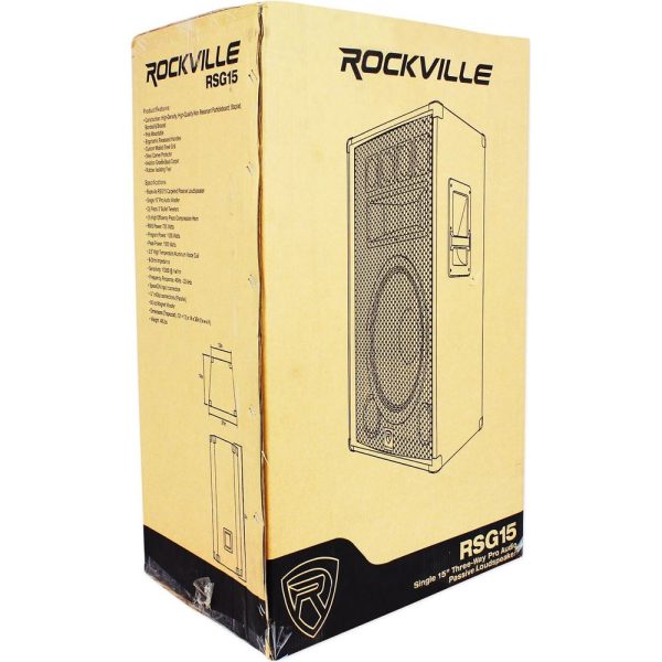 2) Rockville RSG15 15” 3-Way 3000w DJ Pro Audio PA Speakers+Powered Mixer+Cables For Discount