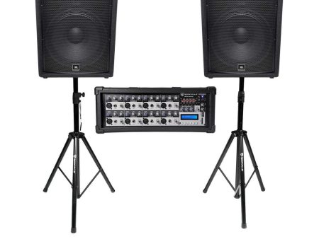 (2) JBL Pro JRX215 15  2000w PA DJ Speakers+Powered Mixer w Bluetooth+Stands Cheap