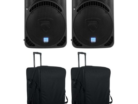 2 Rockville RPG15BT 15  Powered Bluetooth DJ Wireless Link Speakers+Rolling Bags Sale