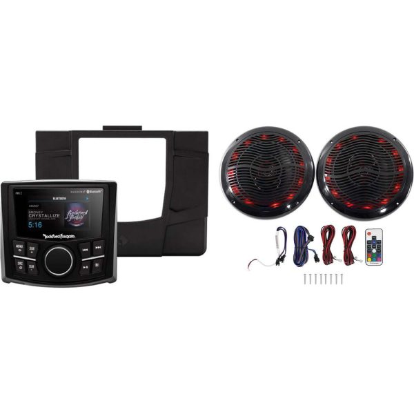 Rockford Fosgate Polaris RZR-STAGE1 Digital Media Receiver+Dash Kit+LED Speakers Hot on Sale