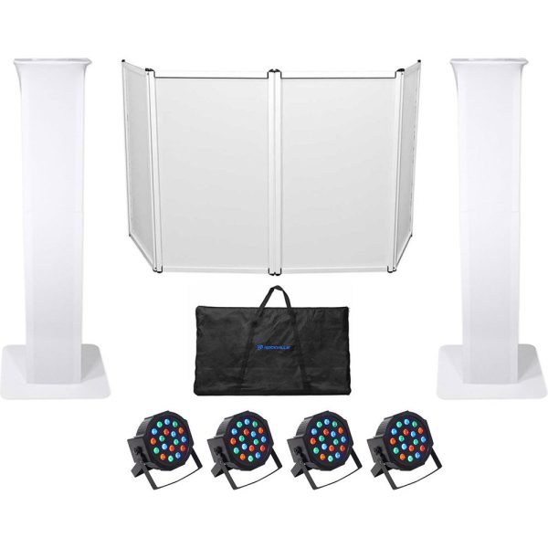 (2) Rockville Totem Style Speaker Stands+Black+White Scrims+Facade+Par Lights Sale