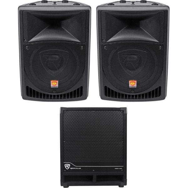 (2) Rockville RPG8 8  Powered Active 400 Watt DJ PA Speakers+Active Subwoofer Online Hot Sale