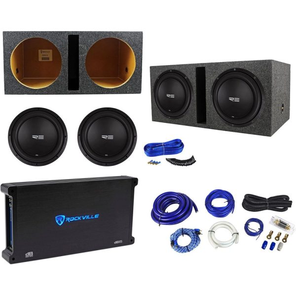 (2) RE Audio SEX12D2 V2 12  1500W Subwoofers+Vented Box+Mono Amplifier+Amp Kit Hot on Sale