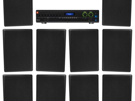 JBL 2-Channel Amplifier+(10) Slim Black Wall Speakers for Restaurant Bar Cafe on Sale