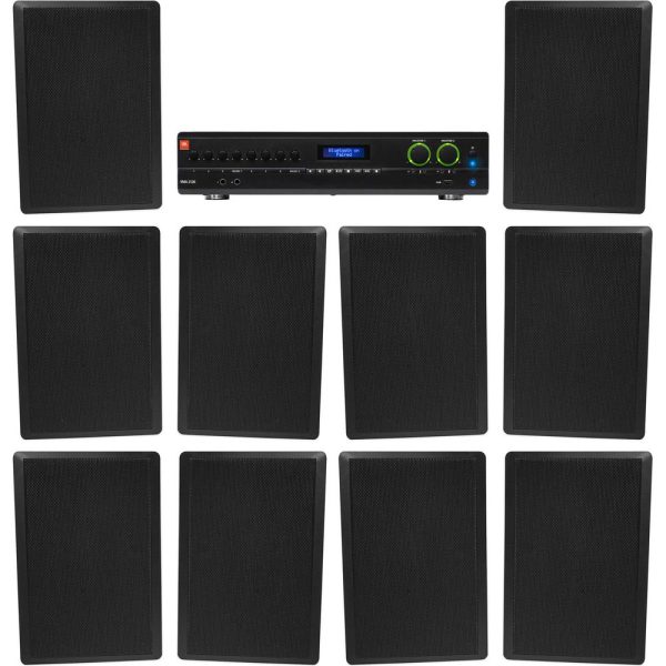 JBL 2-Channel Amplifier+(10) Slim Black Wall Speakers for Restaurant Bar Cafe on Sale