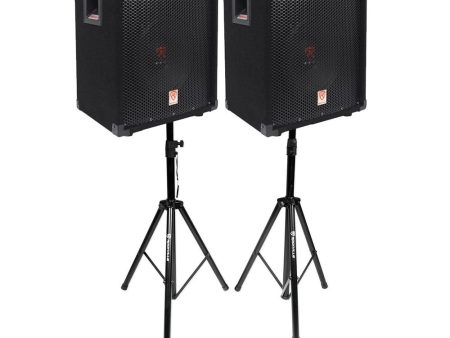 (2)Rockville RSG10 10” 400 Watt 2Way 8-Ohm Passive DJ PA Speaker +Stands +Cables For Discount