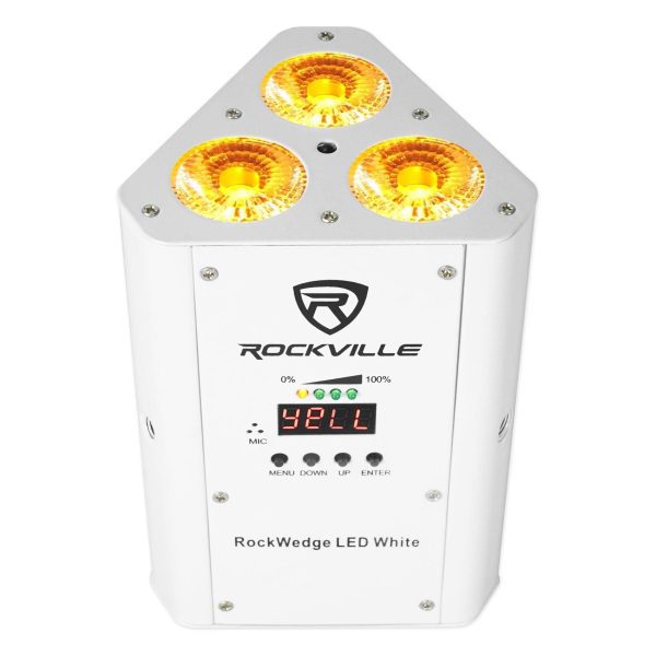 Rockville ROCKWEDGE PACKAGE WHITE (6) Battery Powered Wireless DMX Lights+Case Hot on Sale