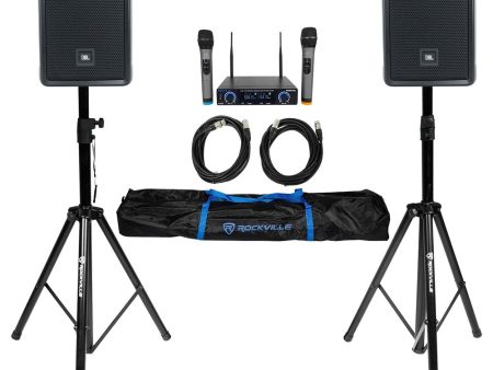 2 JBL IRX108BT 8  1000w Powered DJ Portable PA Speakers w  Bluetooth+Stands+Mics Fashion