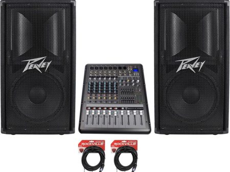 (2) Peavey PV112 800 Watt 12  2-Way Speaker Cabinets PV 112 + 8-Channel Mixer For Cheap