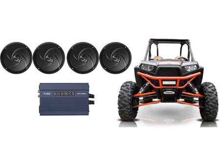 (4) Rockville RSM65B 6.5  Slim Speakers+Hifonics Amplifier RZR ATV UTV Cart Online Hot Sale