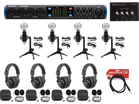 Presonus 4-Person Podcast Podcasting Kit STUDIO 1810 Interface+Mics+Desk Stands Supply