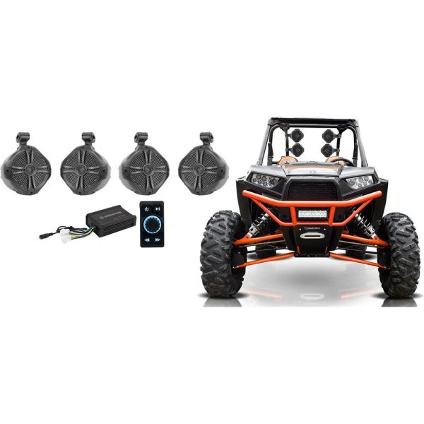 (4) 8  Tower Speakers+Memphis 4-Ch Amplifier+Bluetooth Control for Polaris RZR For Cheap