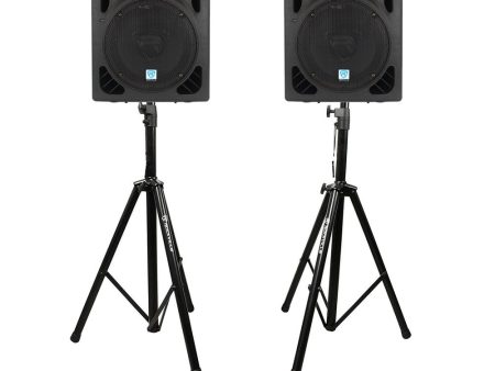 (2) Rockville RPG10BT 10  1200w Powered BlueTooth USB DJ Speakers+Stands+Cables Cheap