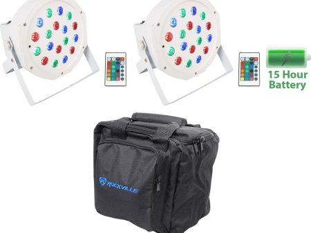 (2) Rockville BATTERY PAR 50 White Rechargeable LED DMX DJ Wash Up-Lights+Bag Online now