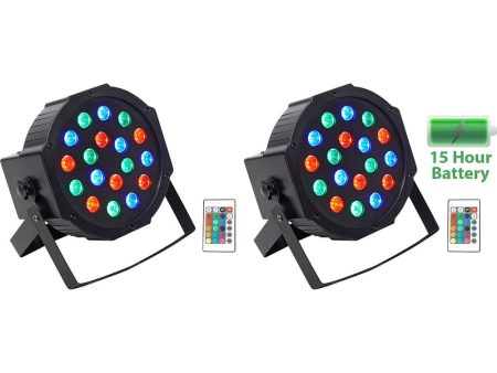 (2) Rockville BATTERY PAR 50 Rechargeable LED DMX DJ Club Wash Up-Lights+Remote For Sale