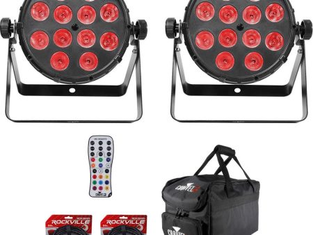 (2) Chauvet SlimPAR Q12 BT Bluetooth RGBA Par Wash Lights+Bags+Remote+Cables Hot on Sale