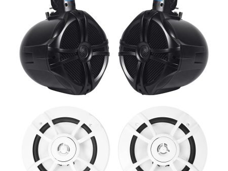 2) Kenwood KFC-1633MRW 6.5  Marine Boat Speakers+2) Black 8  Wakebaord Speakers For Discount