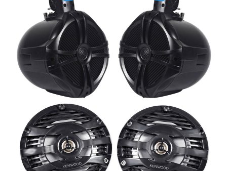 (2) Kenwood KFC-1653MRB 6.5  600w Marine Boat Speakers+(2) 8  Wakeboard Speakers Fashion