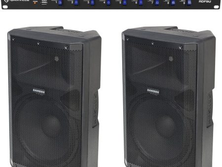 2) Samson RS115A 15  400 Watt Powered DJ PA Speakers w Bluetooth USB+Power Strip Hot on Sale