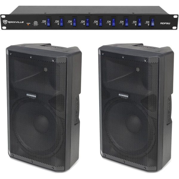 2) Samson RS115A 15  400 Watt Powered DJ PA Speakers w Bluetooth USB+Power Strip Hot on Sale