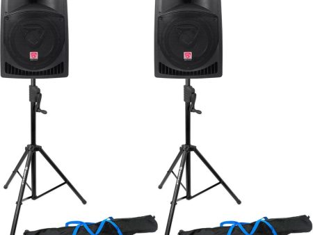 (2) Rockville RPG12 12  Powered 800 Watt DJ PA Speakers+Crank-Up Speaker Stands on Sale