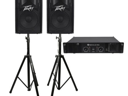 (2) Peavey PV112 12  1600w PA Speakers + Rockville RPA9 Amp + Stands+Cables+Case Discount