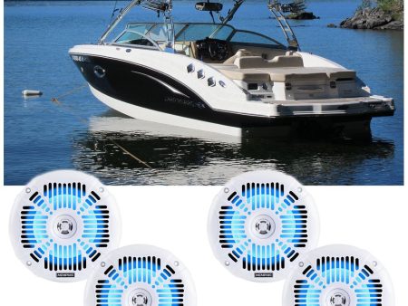 (4) Memphis Audio MXA602SLW 80 Watt 6.5  White Marine LED Speakers For Boat Sale