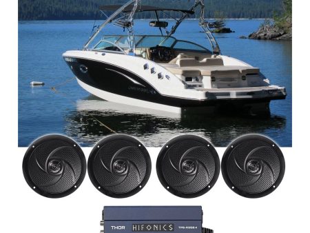 4) Rockville RSM65B 6.5  Waterproof Slim Marine Boat Speakers+Hifonics Amplifier on Sale