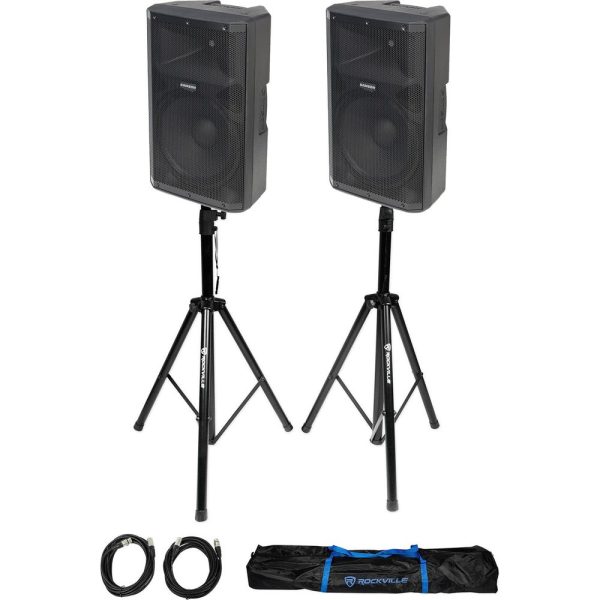 (2) Samson RS115A 15  400w Powered DJ PA Speakers w Bluetooth USB+Stands+Cables Online