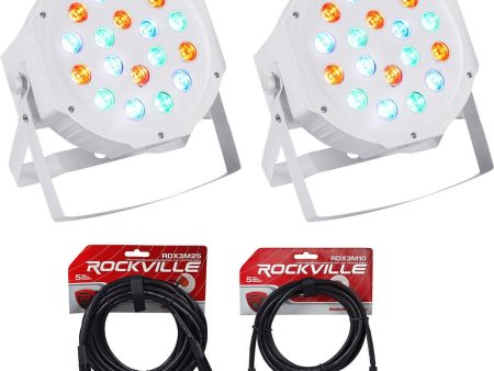 (2) Rockville RockPAR50 WHT LED RGB Par Can DJ Club DMX Wash Lights+Cables Online Sale