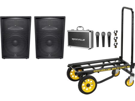 (2) JBL JRX215 1000 Watt 15  Inch 2-Way DJ P A Speakers+(3) Mics+Transport Cart Online Sale