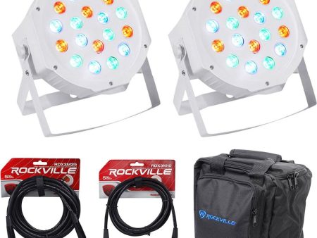 (2) Rockville RockPAR50 WHT LED RGB Par Can DJ Club DMX Wash Lights+Bags+Cables Cheap