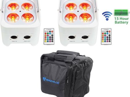 2) Rockville BEST PAR 50 White Rechargeable Par Lights Wireless DMX+RGBWA+UV+Bag Online Sale