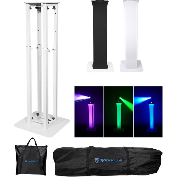 (2) Rockville Totem Stands+White 8 inch PA DJ Speaker Cover Scrims 4 Wedding Church Hot on Sale