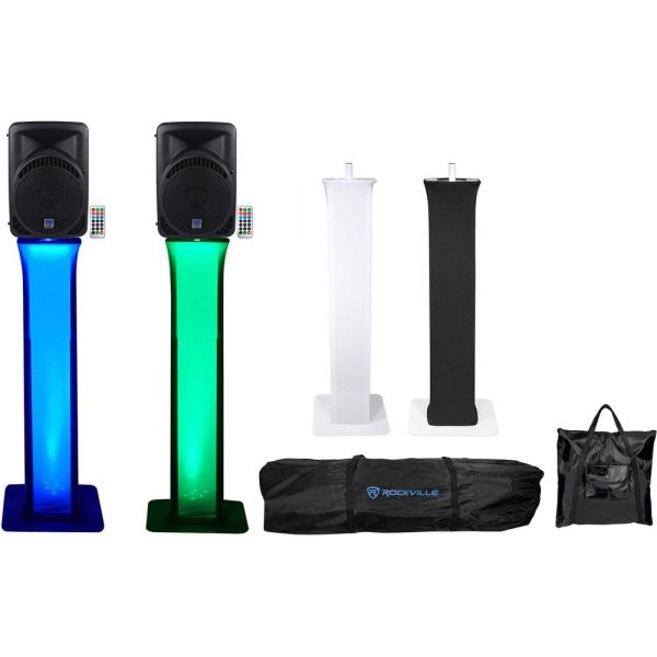 2 Rockville RPG12BT 12  Powered 800w Wireless Link DJ Speakers, Bluetooth+Totems For Sale