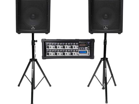 (2) JBL Pro JRX212 12  2000w PA DJ Speakers+Powered Mixer w Bluetooth+Stands For Discount