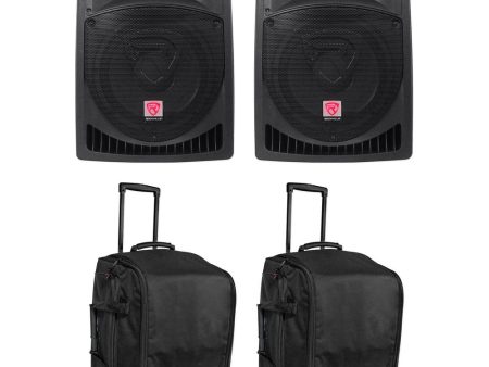 (2) Rockville RPG12 12  Powered 800 Watt DJ PA Speakers+(2) Rolling Travel Bags For Sale